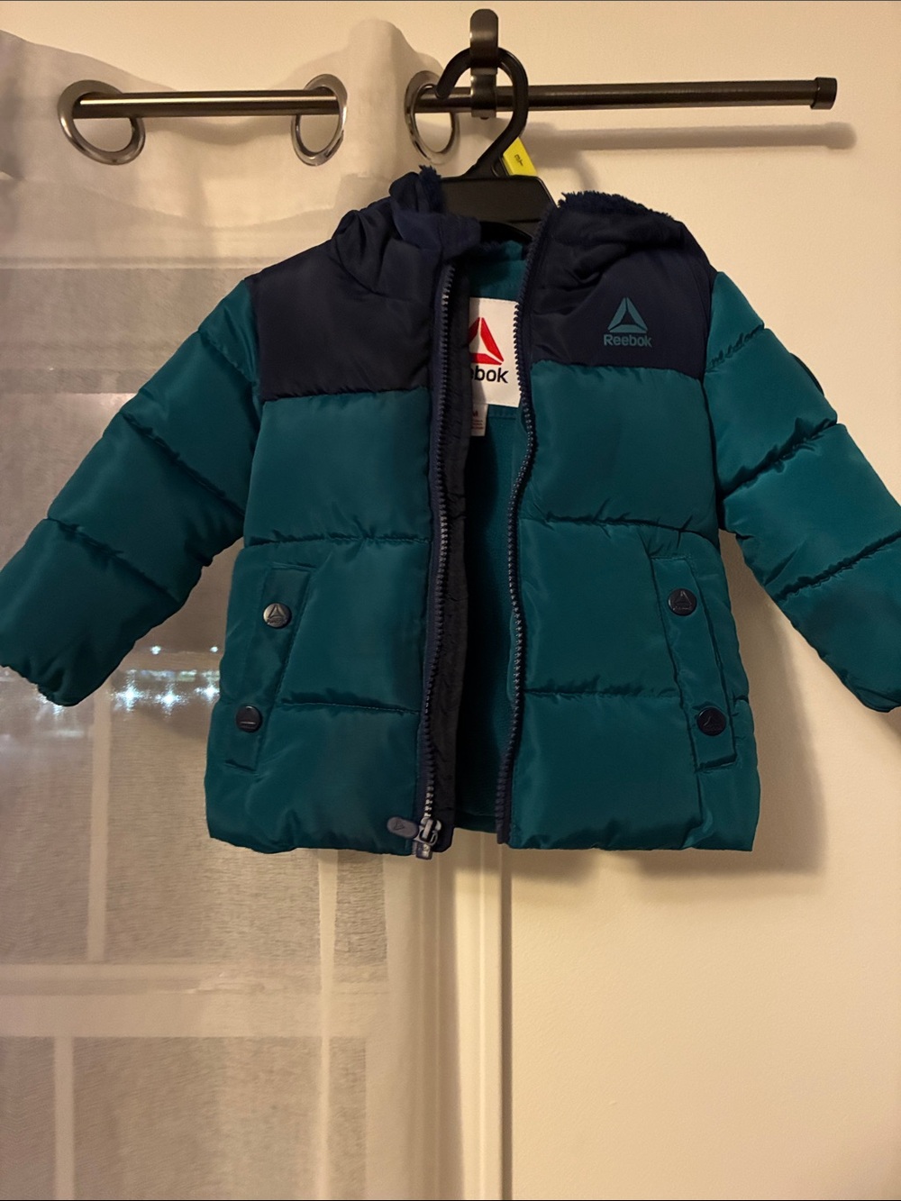 Reebok Teal and Navy Hooded Puffer Jacket for Kids NWOT